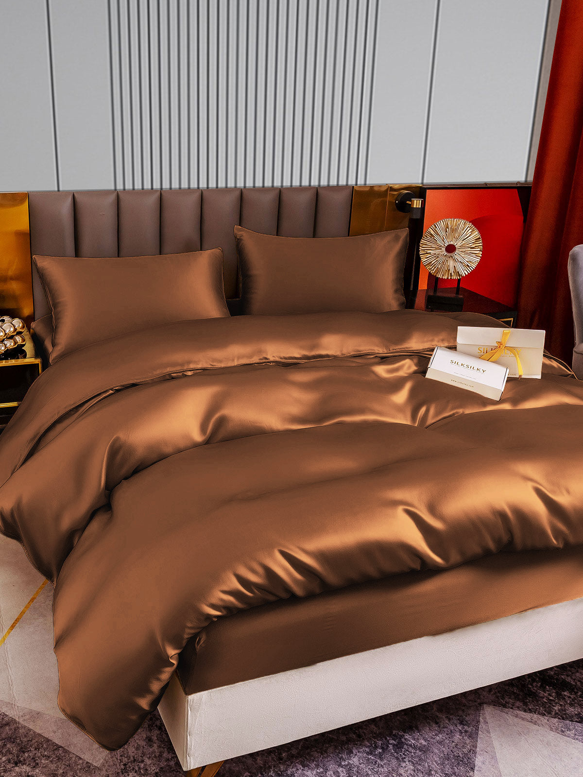[Coffee] SilkSilky-AU 22Momme Pure Silk Bedding Set 003