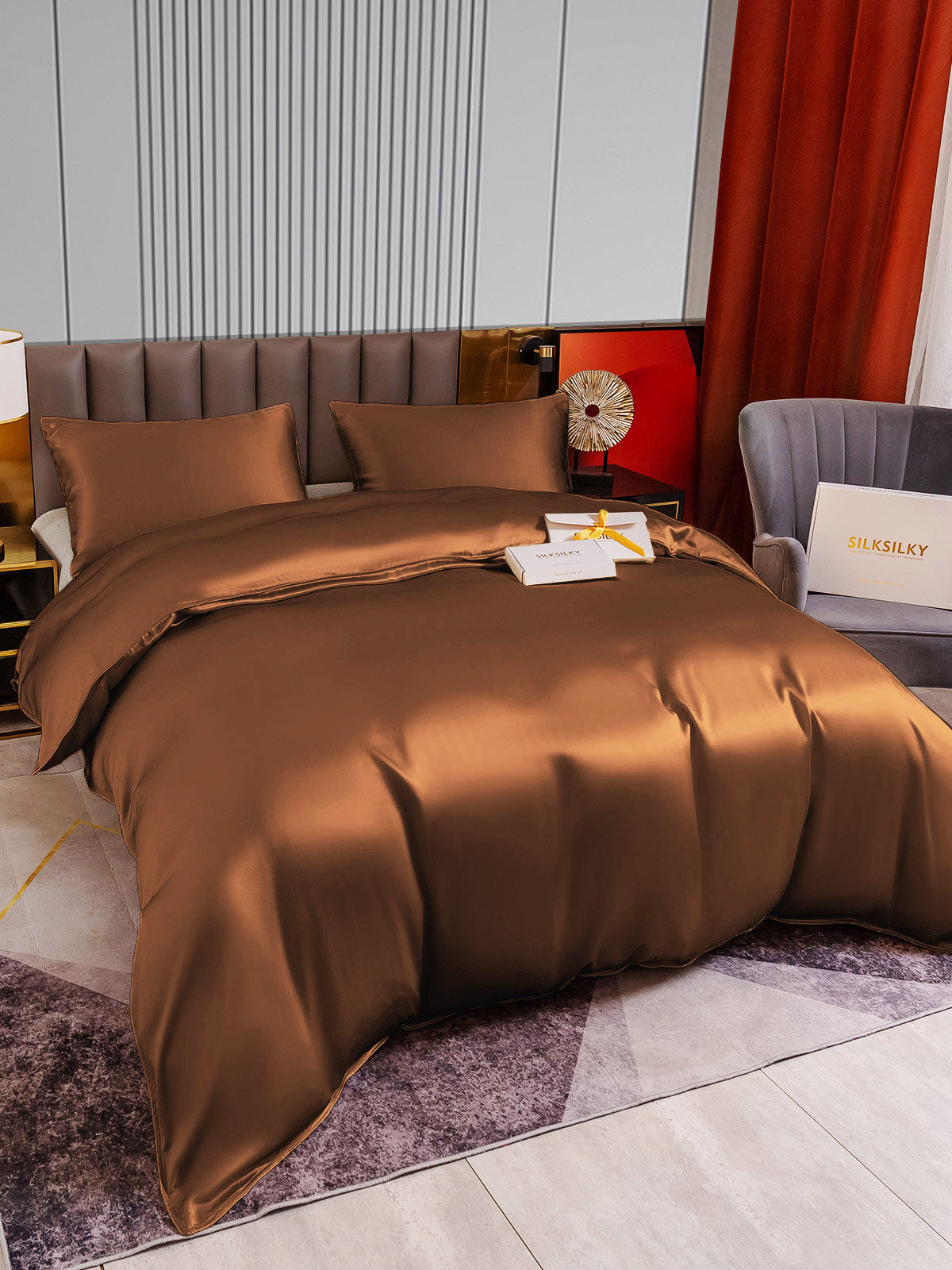 [Coffee] SilkSilky-AU 22Momme Pure Silk Bedding Set 003