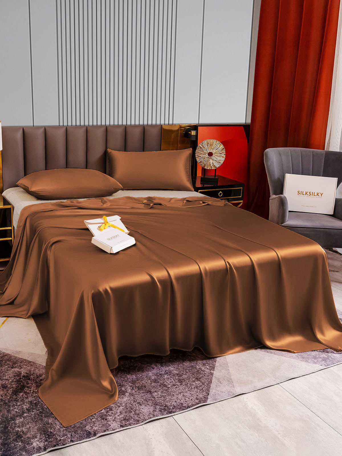 [Coffee] SilkSilky-AU 22Momme Pure Silk Bedding Set 004
