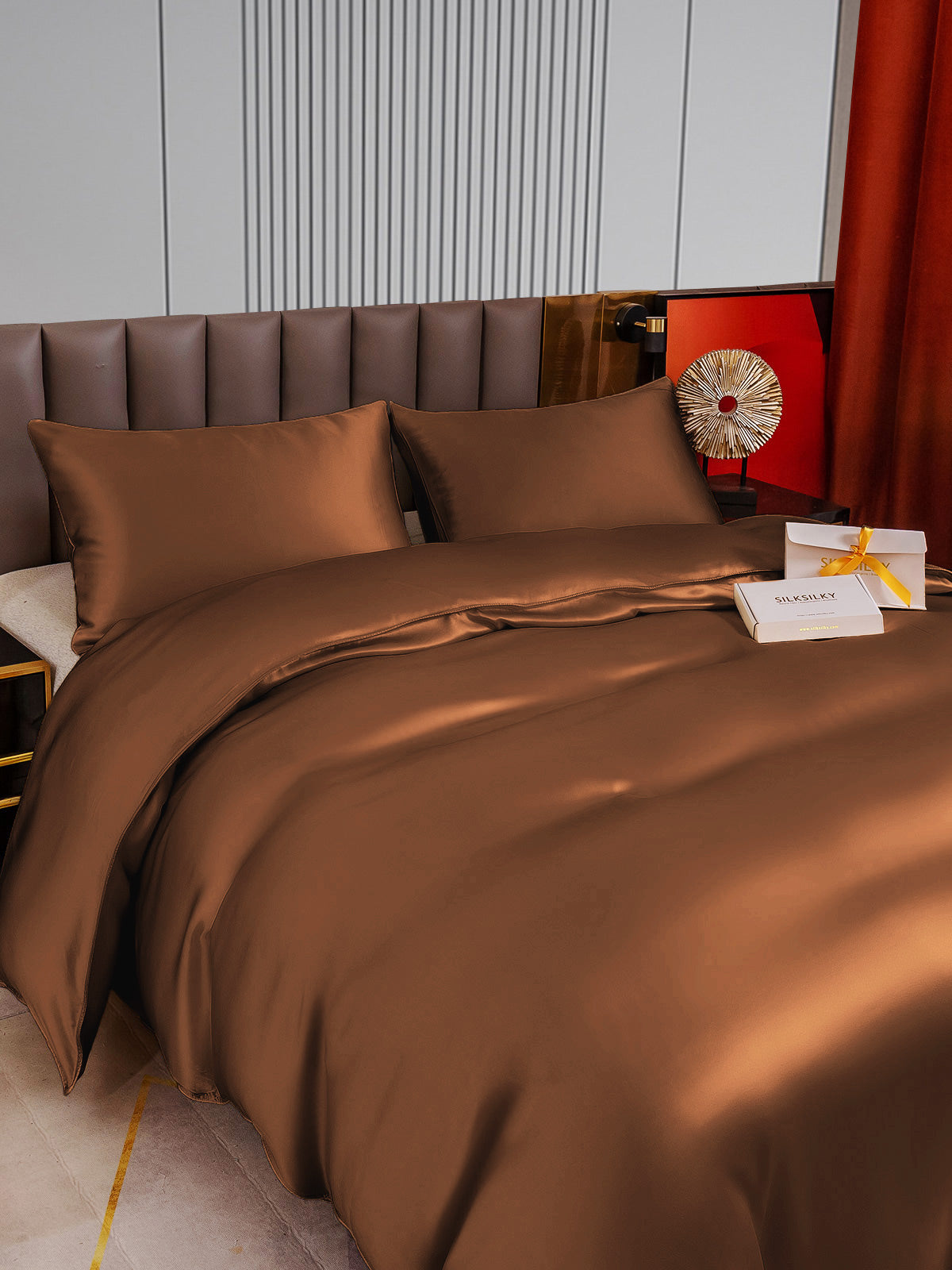 [Coffee] SilkSilky-AU 22Momme Pure Silk Bedding Set 004