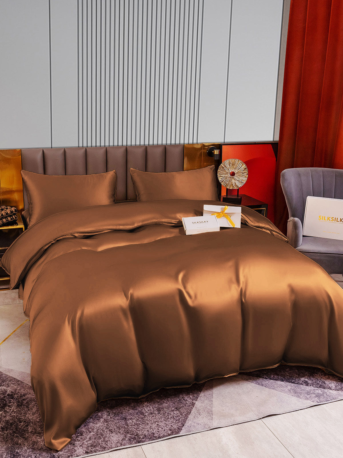 [Coffee] SilkSilky-AU 22Momme Pure Silk Bedding Set 005