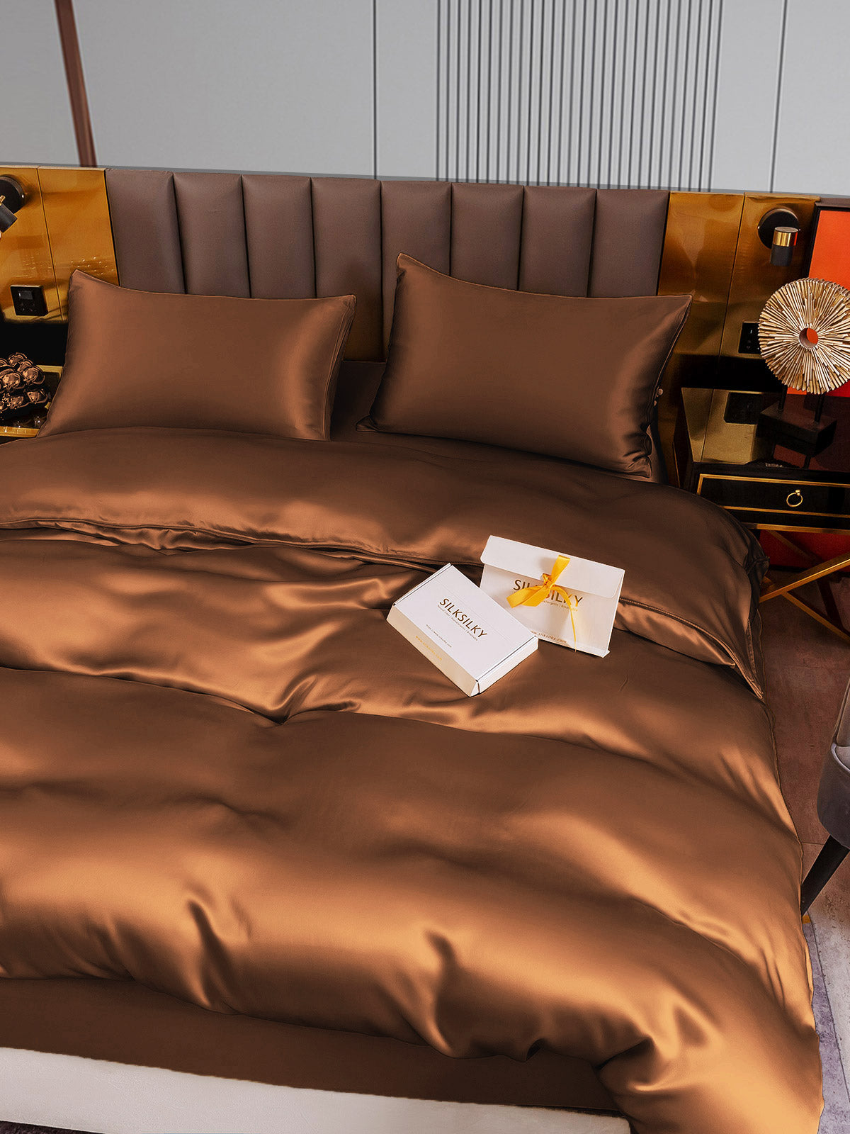 [Coffee] SilkSilky-AU 22Momme Pure Silk Bedding Set 006