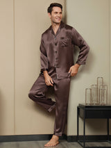 [Coffee] SilkSilky-AU Pure Silk Long Sleeve Lapel Men's Pyjamas 004