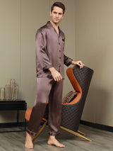 [Coffee] SilkSilky-AU Pure Silk Long Sleeve Lapel Men's Pyjamas 005