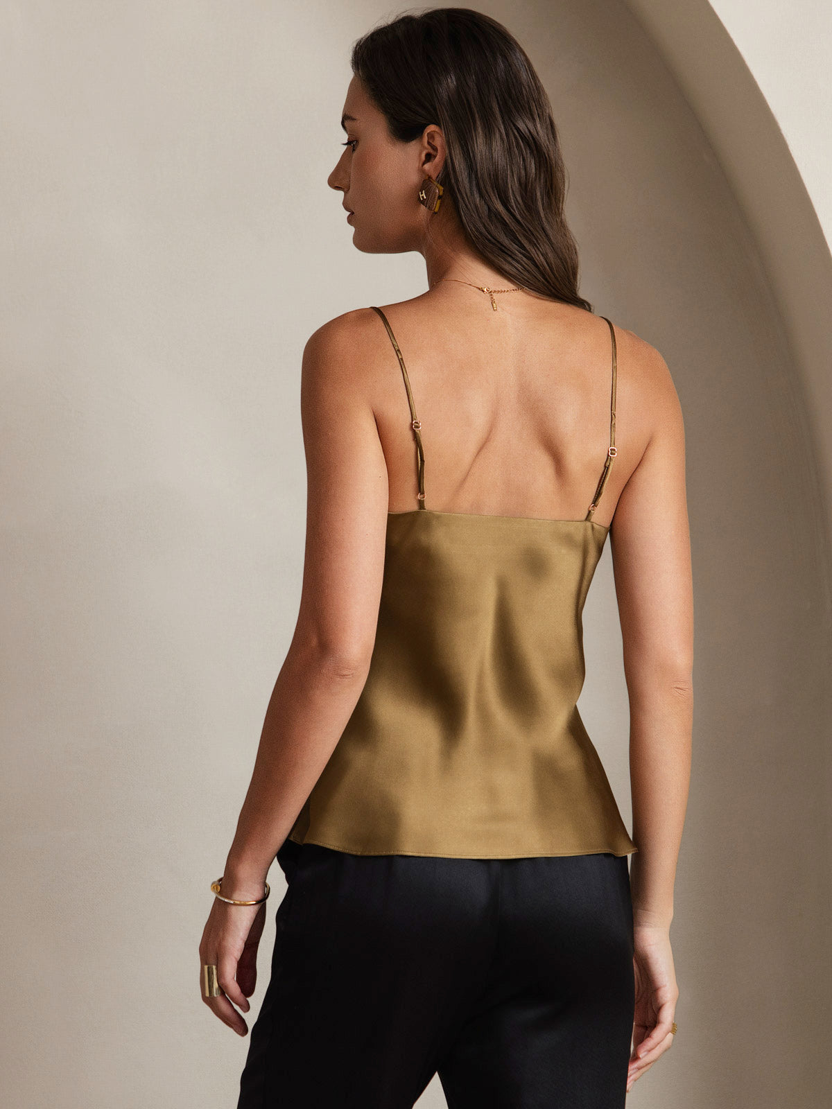 [Coffee] SilkSilky-AU Pure Silk V Neck Camisole 002