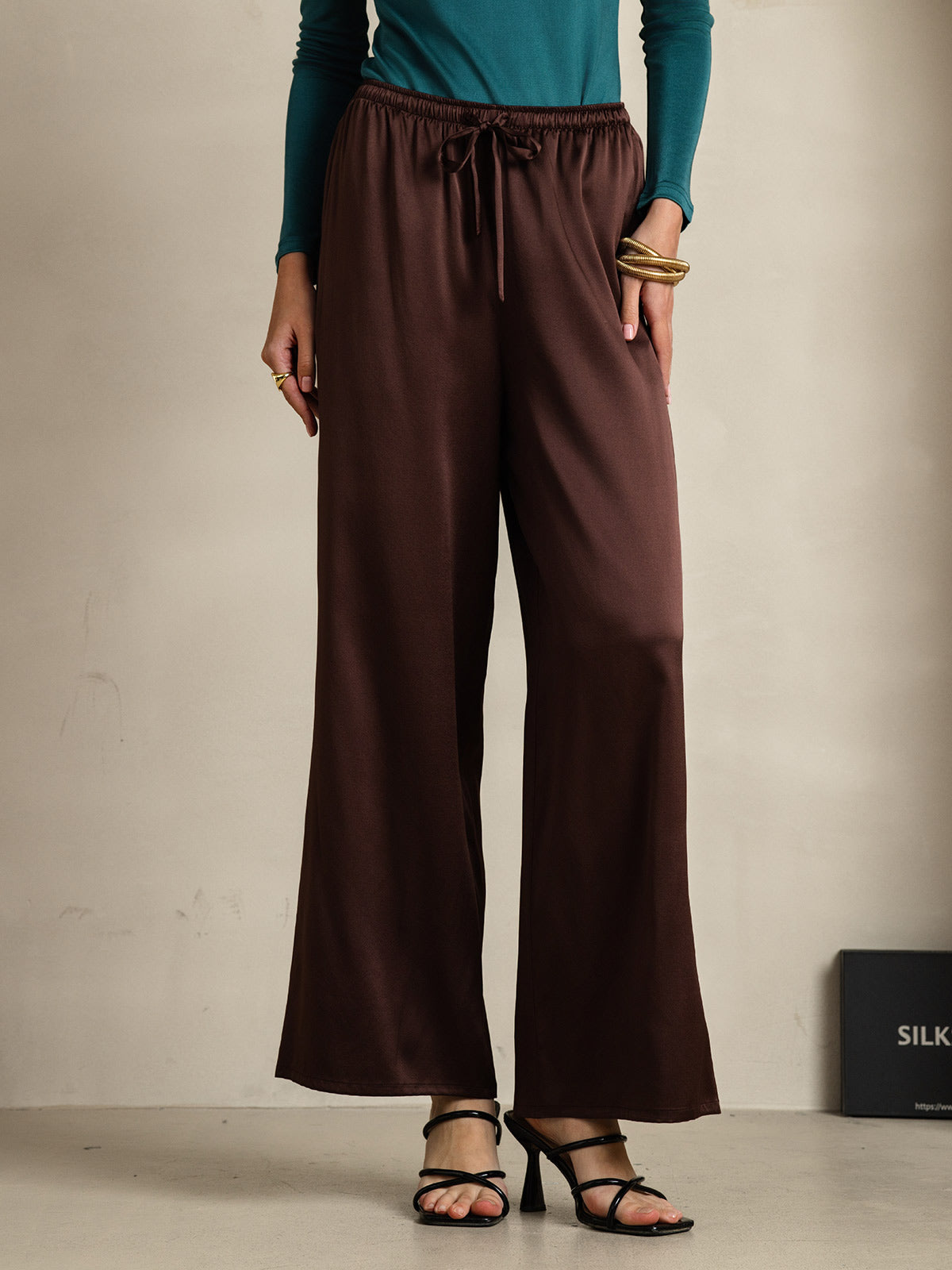 [Coffee] SilkSilky-AU Pure Silk Womens Pants 001
