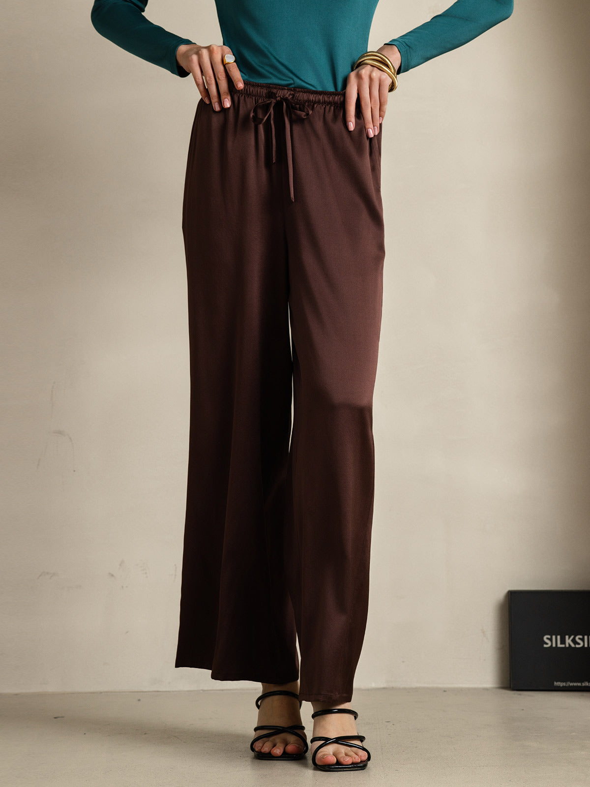 [Coffee] SilkSilky-AU Pure Silk Womens Pants 003