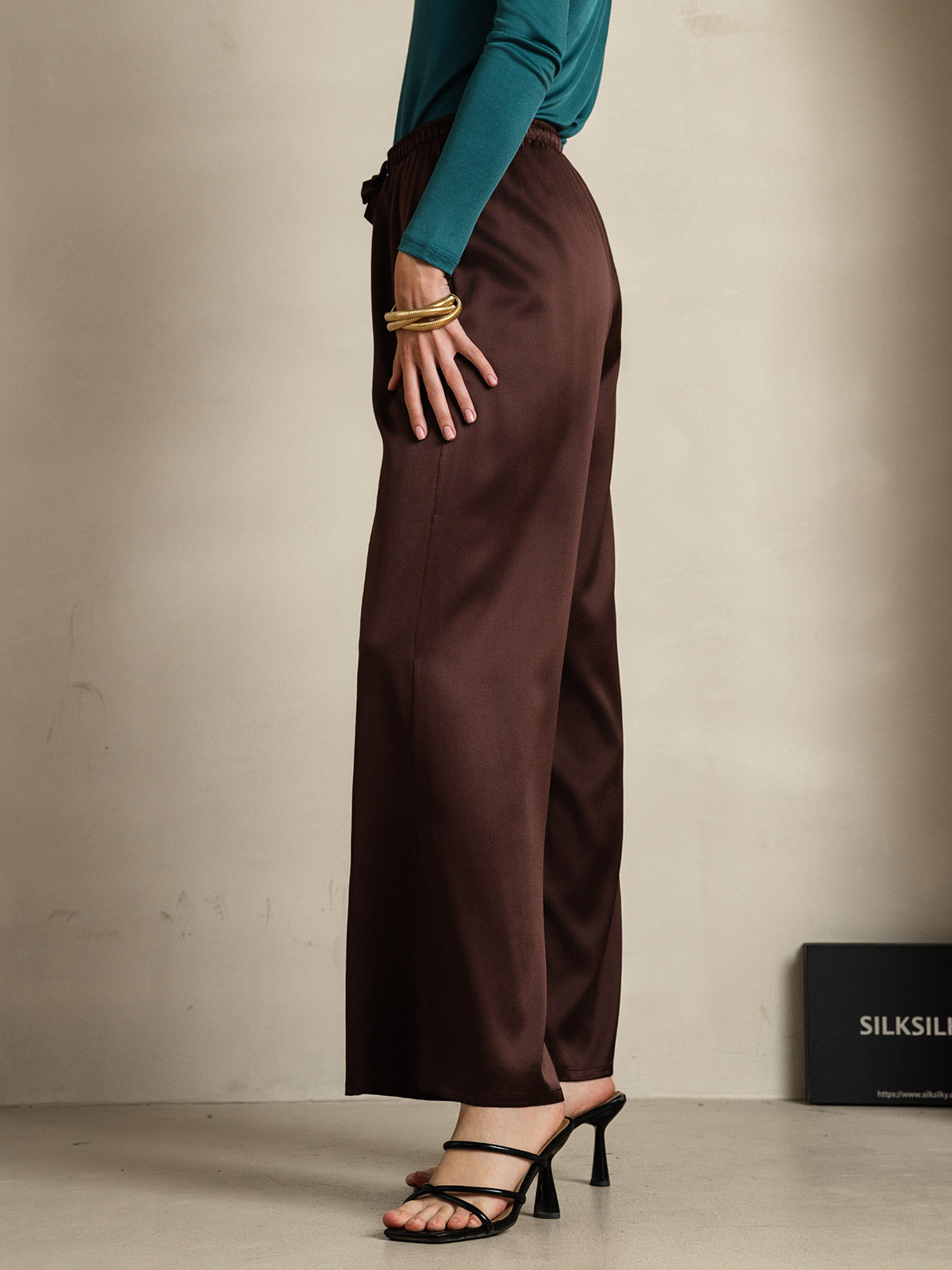 [Coffee] SilkSilky-AU Pure Silk Womens Pants 005