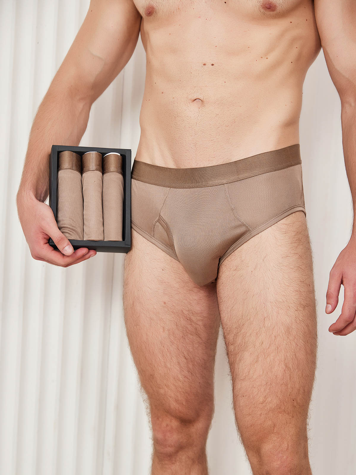 [Coffee] SilkSilky-AU Silk Knitted Mens Underwear 001