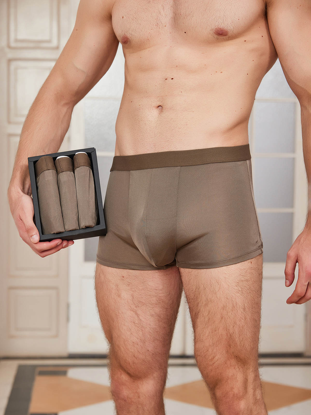 [Coffee] SilkSilky-AU Silk Knitted Mens Underwear 001