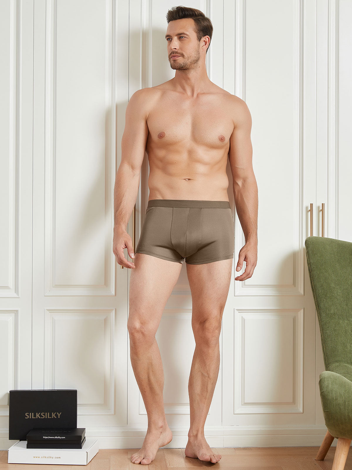 [Coffee] SilkSilky-AU Silk Knitted Mens Underwear 004