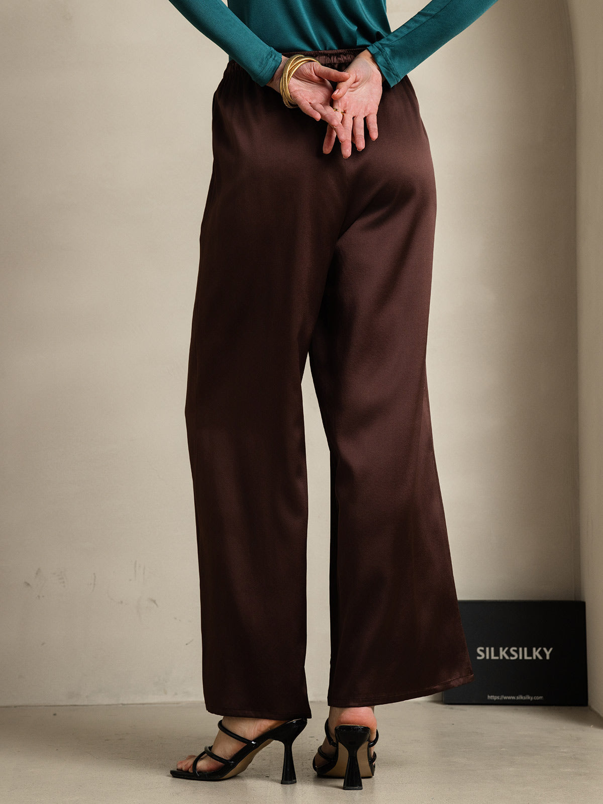 [Coffee] SilkSilky-AU Pure Silk Womens Pants 002