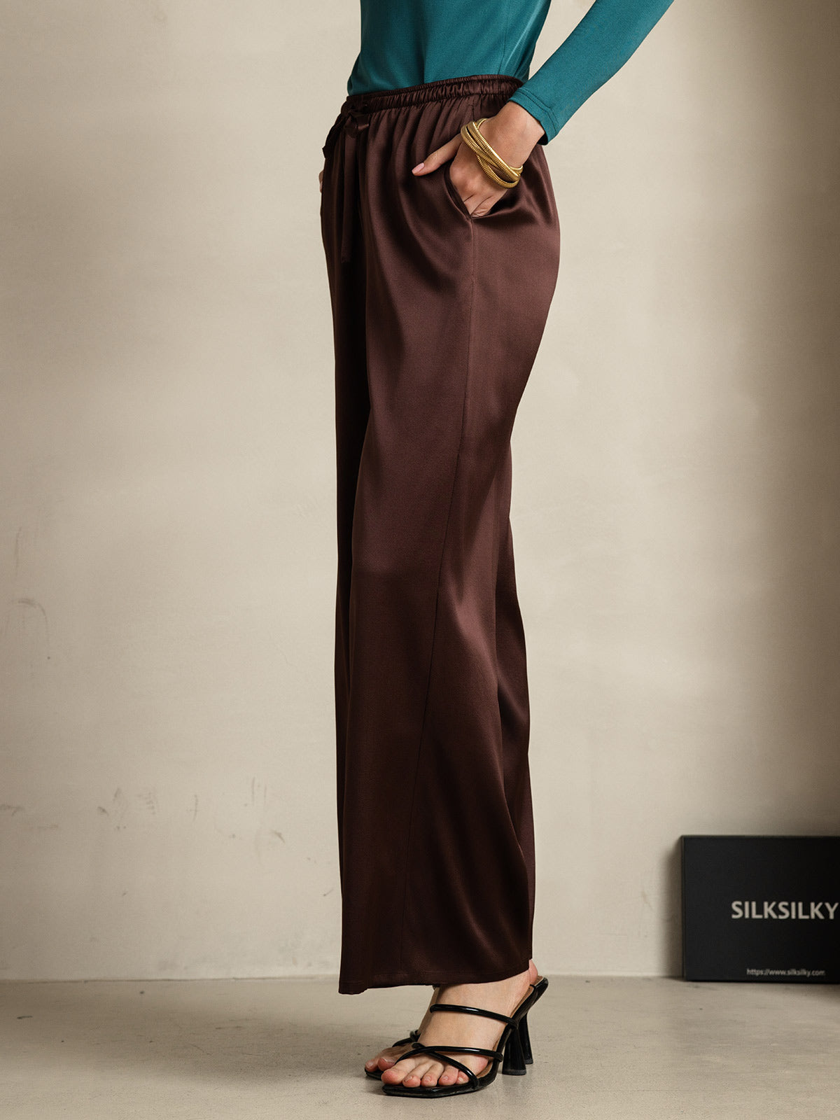 [Coffee] SilkSilky-AU Pure Silk Womens Pants 005
