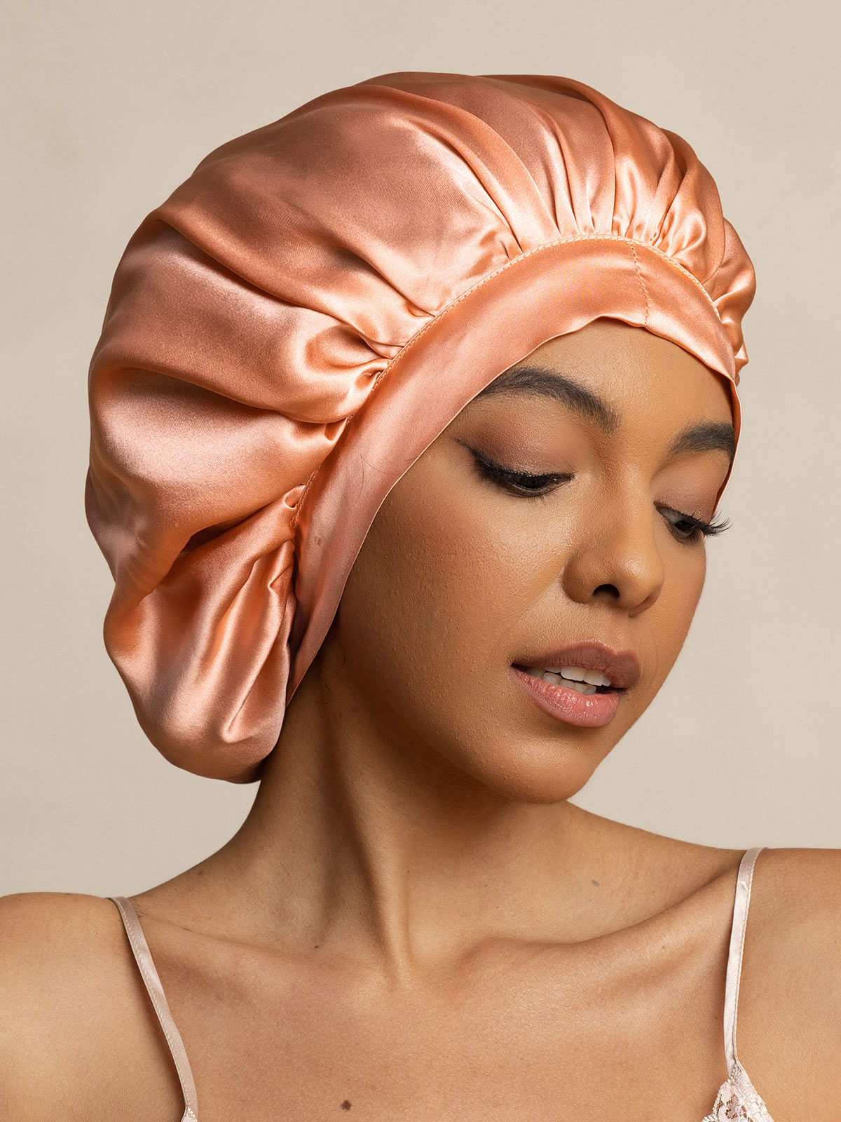 [Coral Pink] SilkSilky-AU Pure Silk Sleep Cap 001