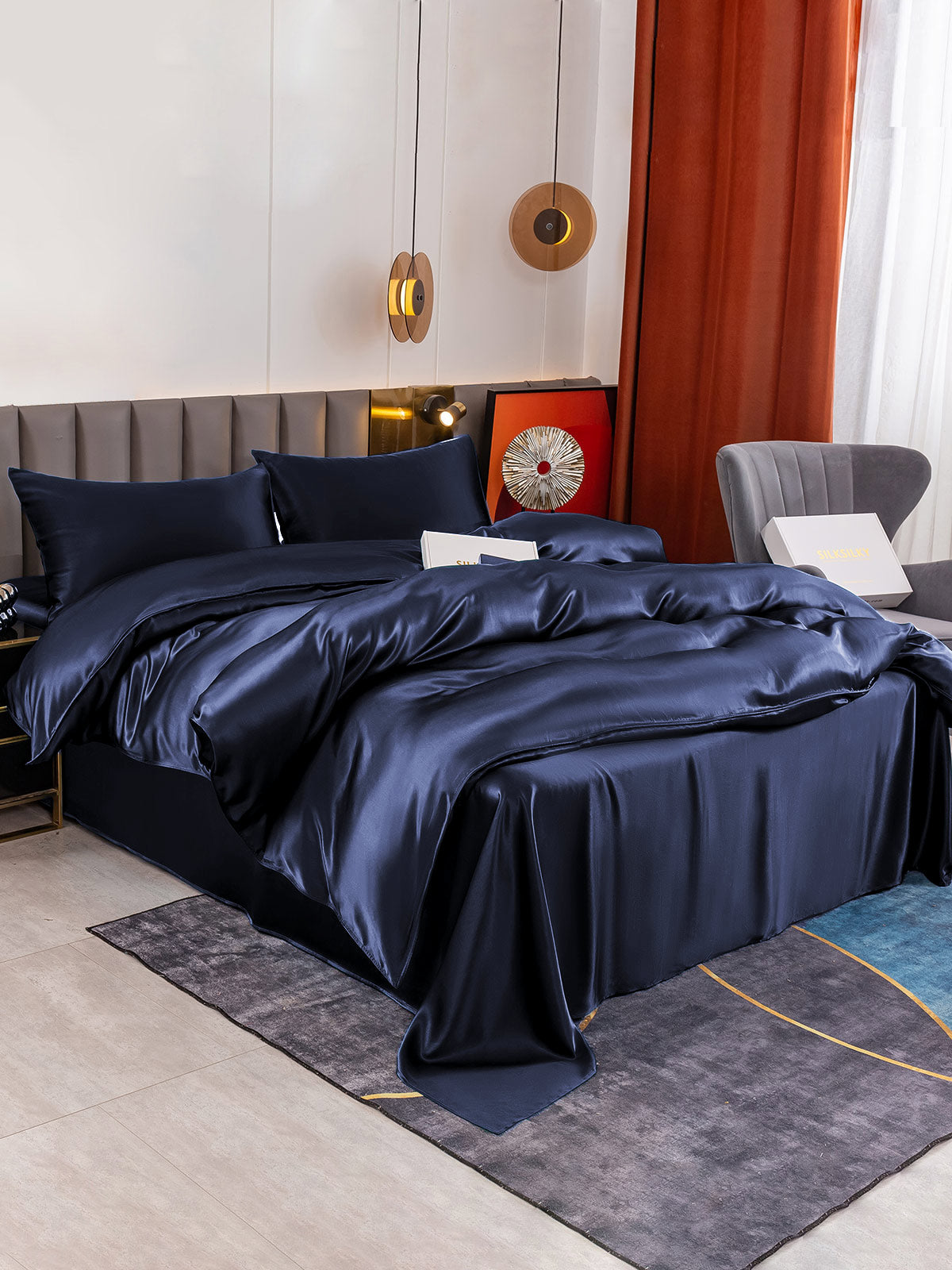 [Dark Blue] SilkSilky-AU 19Momme Pure Silk Bedding Set 001