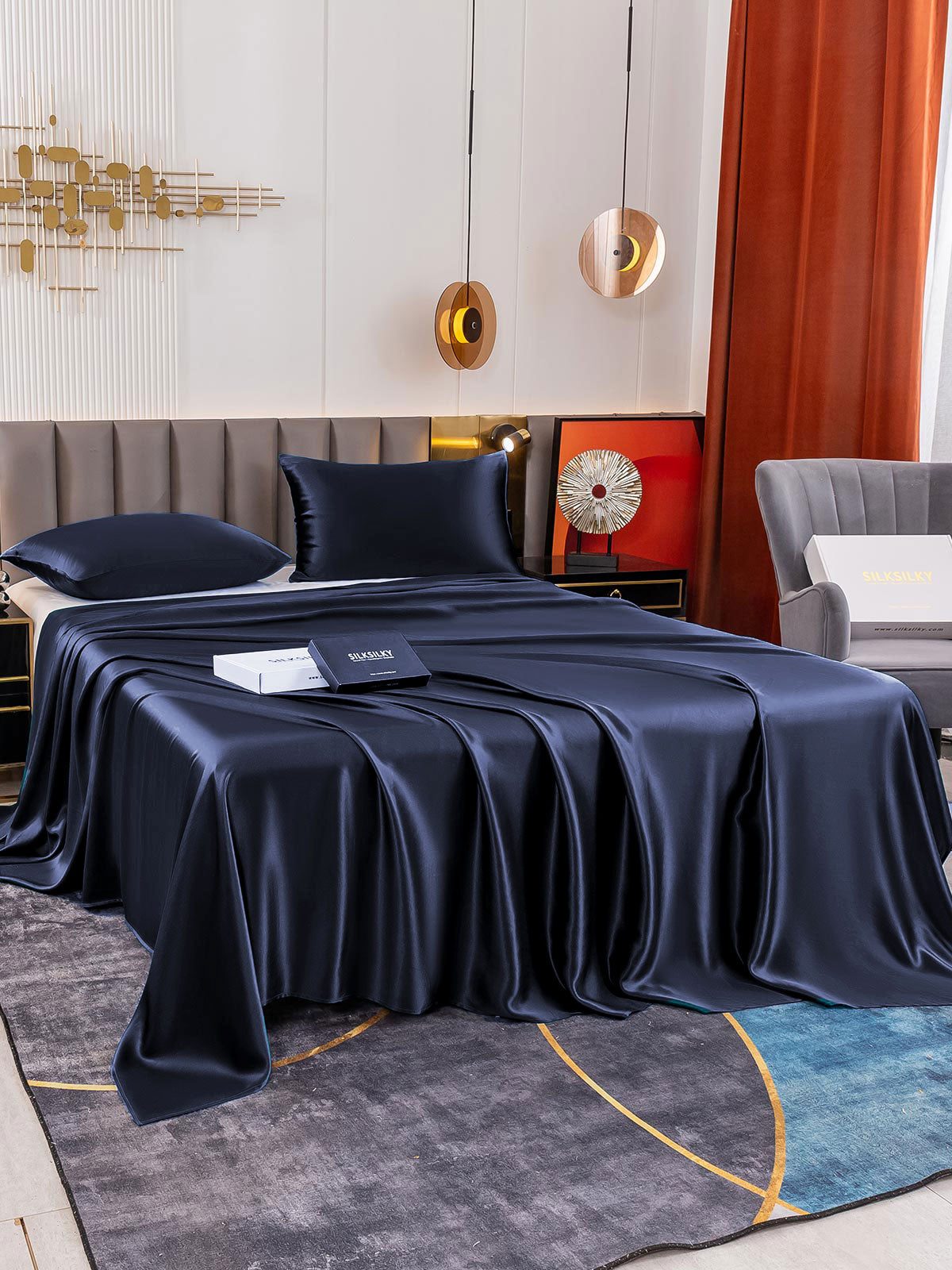 [Dark Blue] SilkSilky-AU 19Momme Pure Silk Bedding Set 003