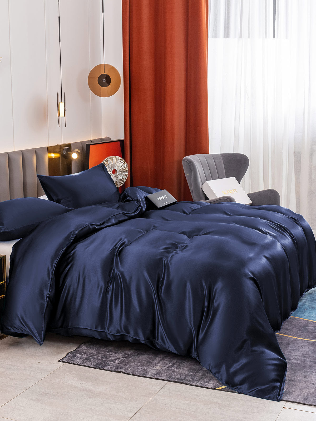 [Dark Blue] SilkSilky-AU 19Momme Pure Silk Bedding Set 003