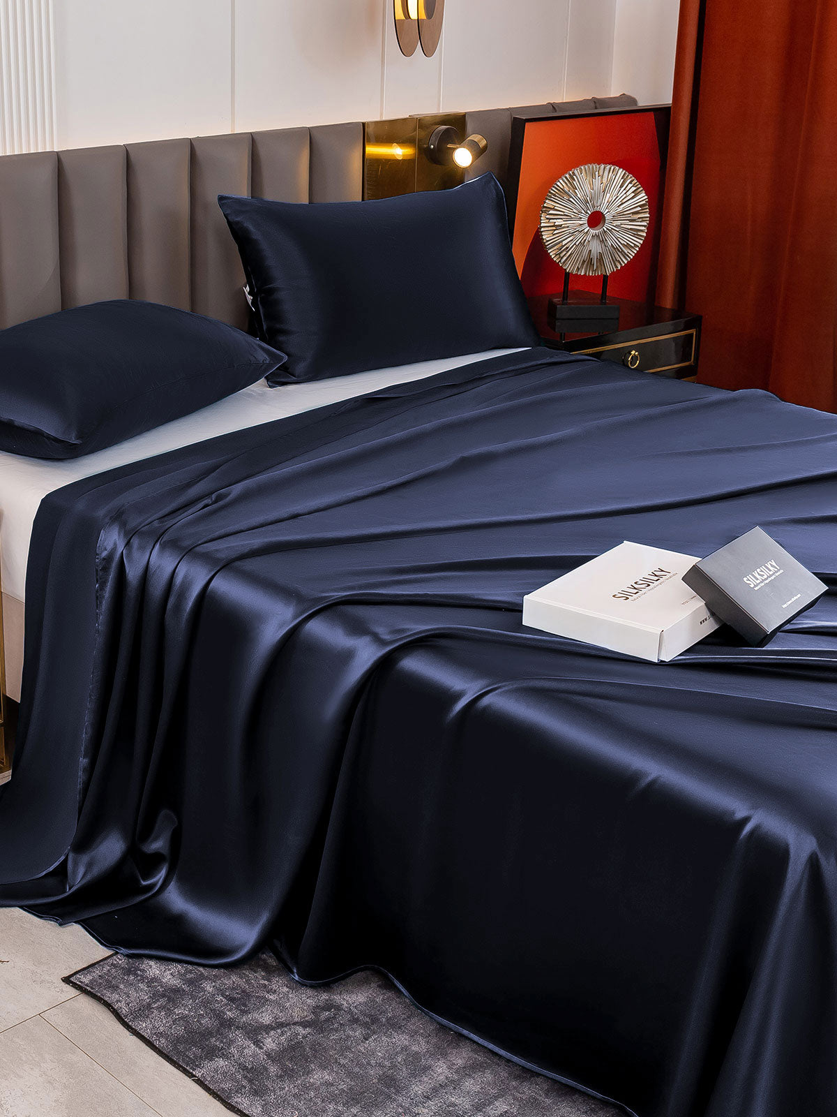 [Dark Blue] SilkSilky-AU 19Momme Pure Silk Bedding Set 004