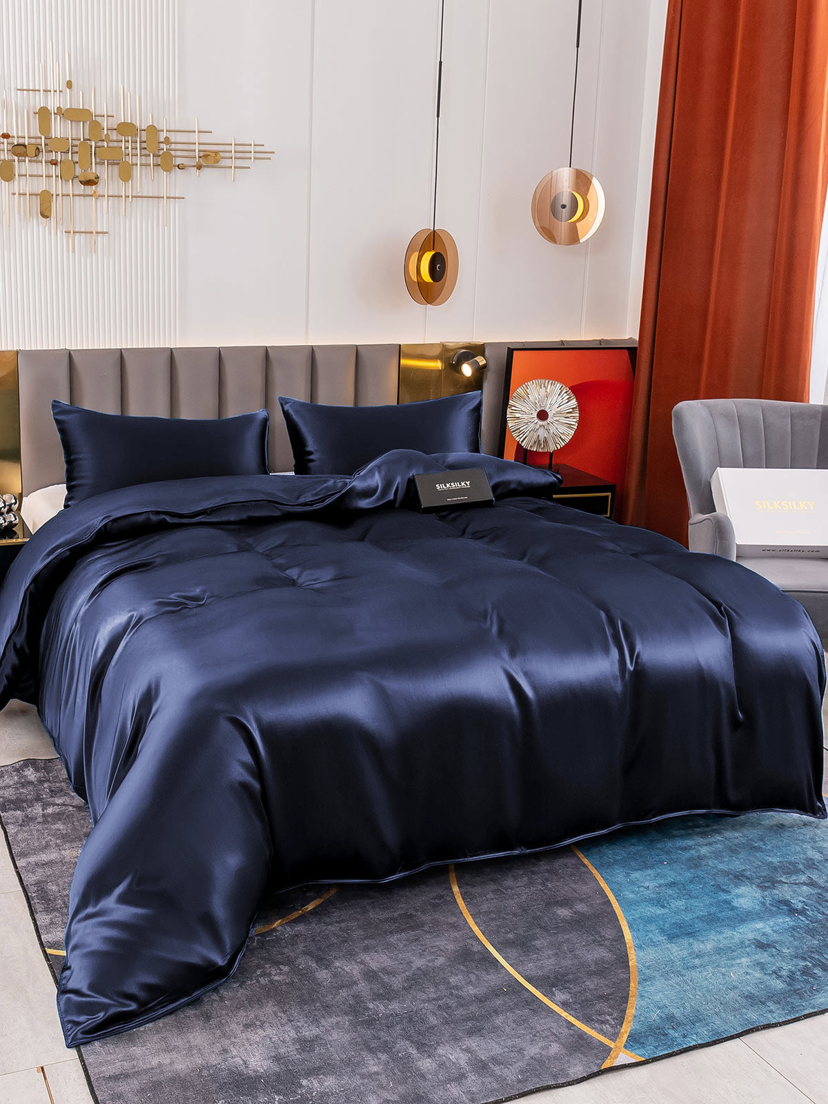 [Dark Blue] SilkSilky-AU 19Momme Pure Silk Bedding Set 004