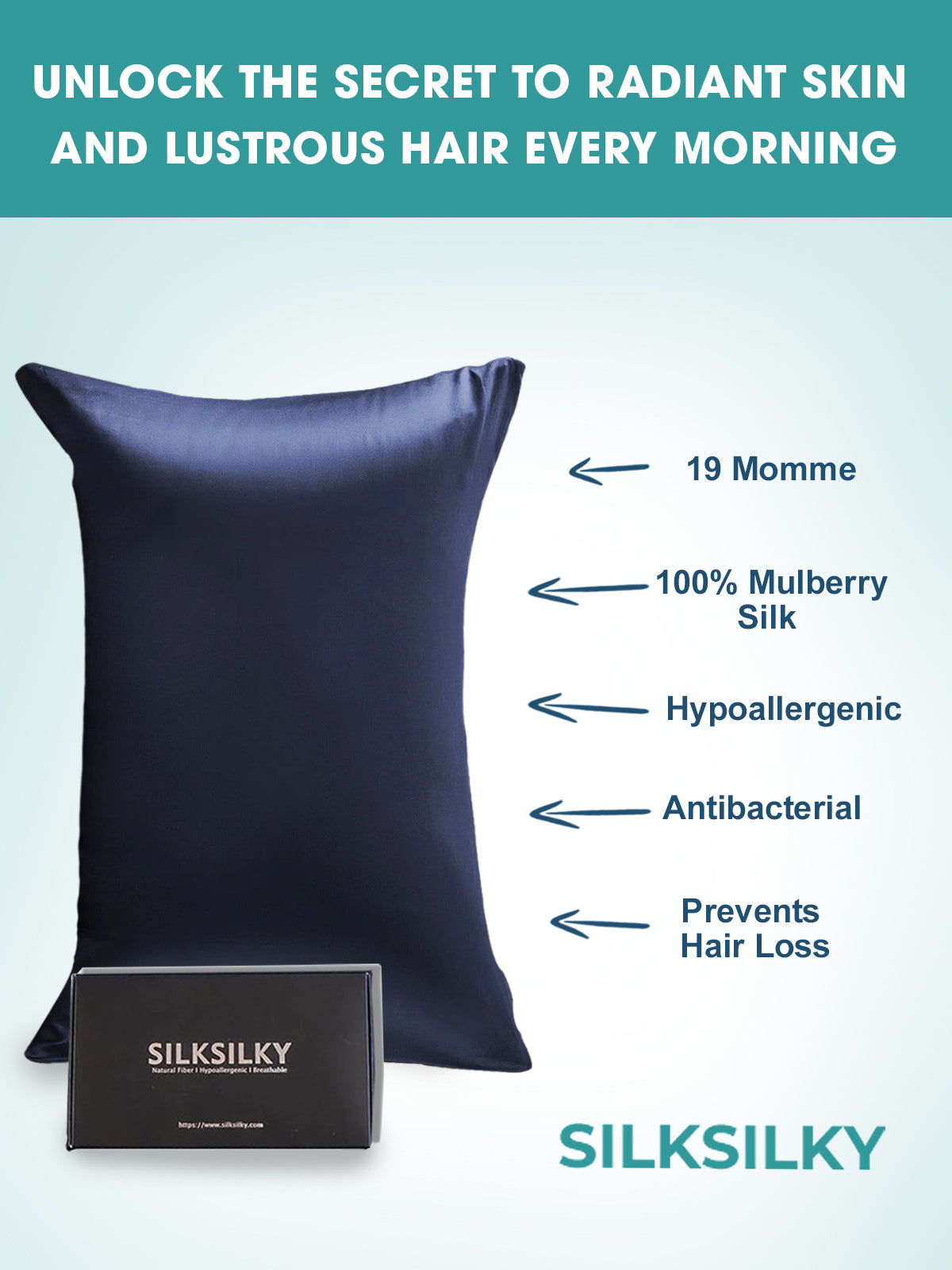 [Dark Blue] SilkSilky-AU 19Momme Pure Silk Pillowcase 002