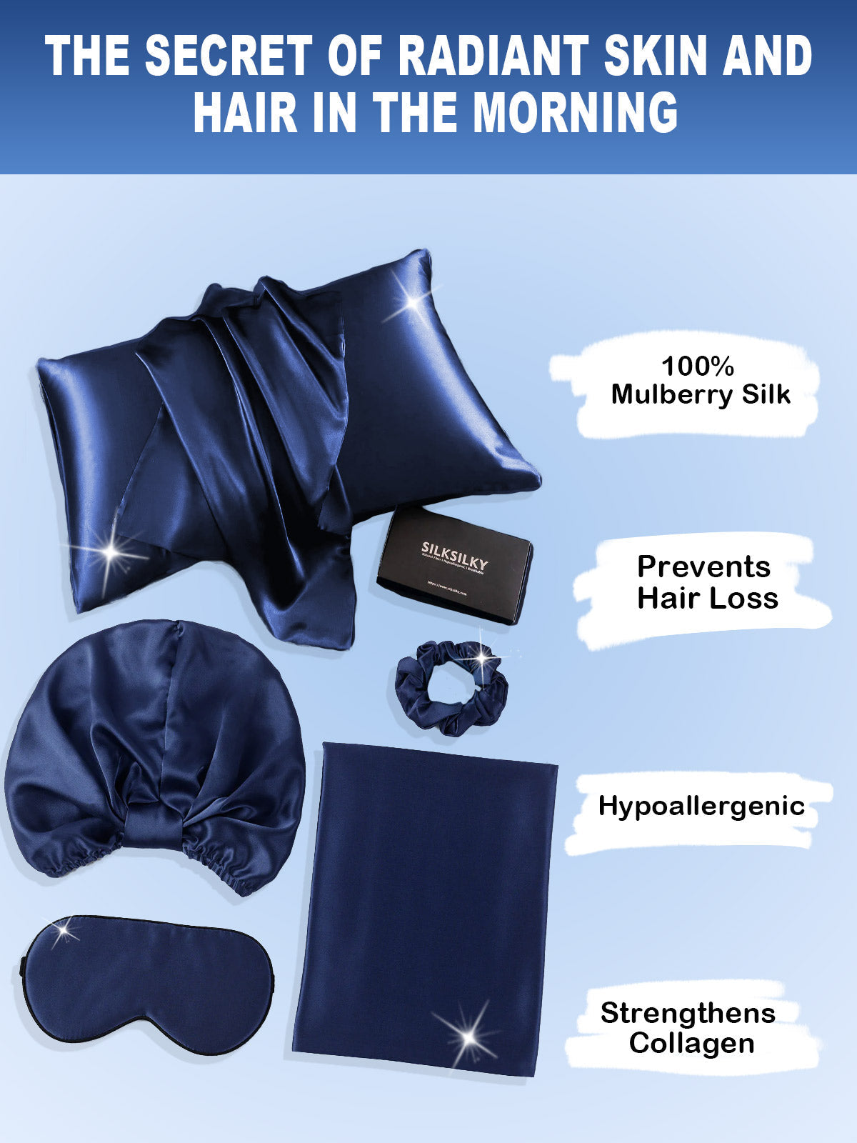[Dark Blue] SilkSilky-AU 19Momme Pure Silk Pillowcase Set 002