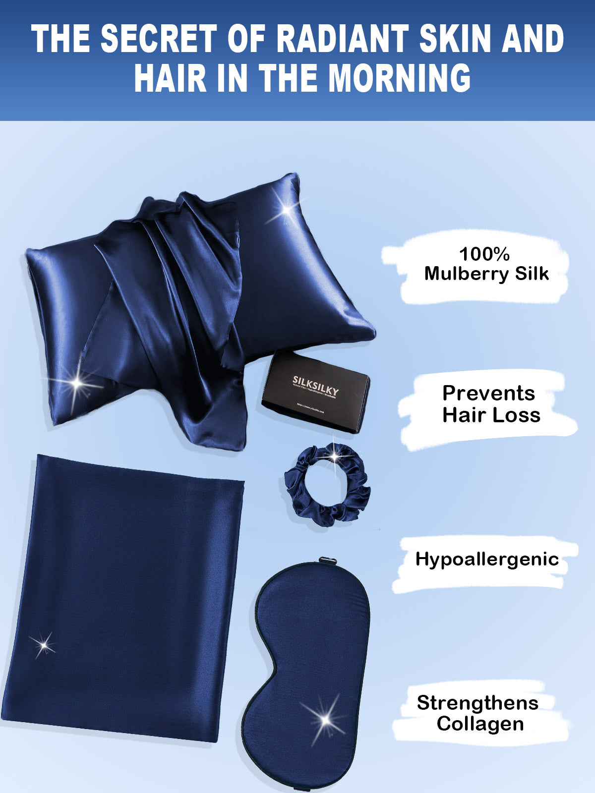 [Dark Blue] SilkSilky-AU 19Momme Pure Silk Pillowcase Set 002