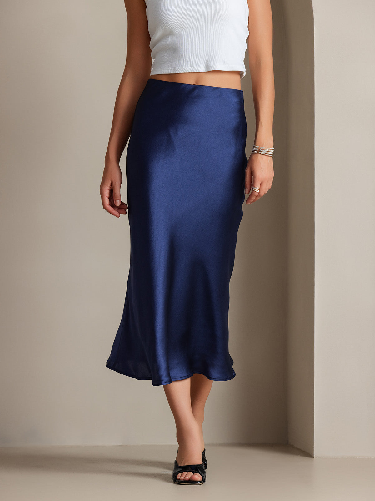 [Dark Blue] SilkSilky-AU 19Momme Pure Silk Skirt 003