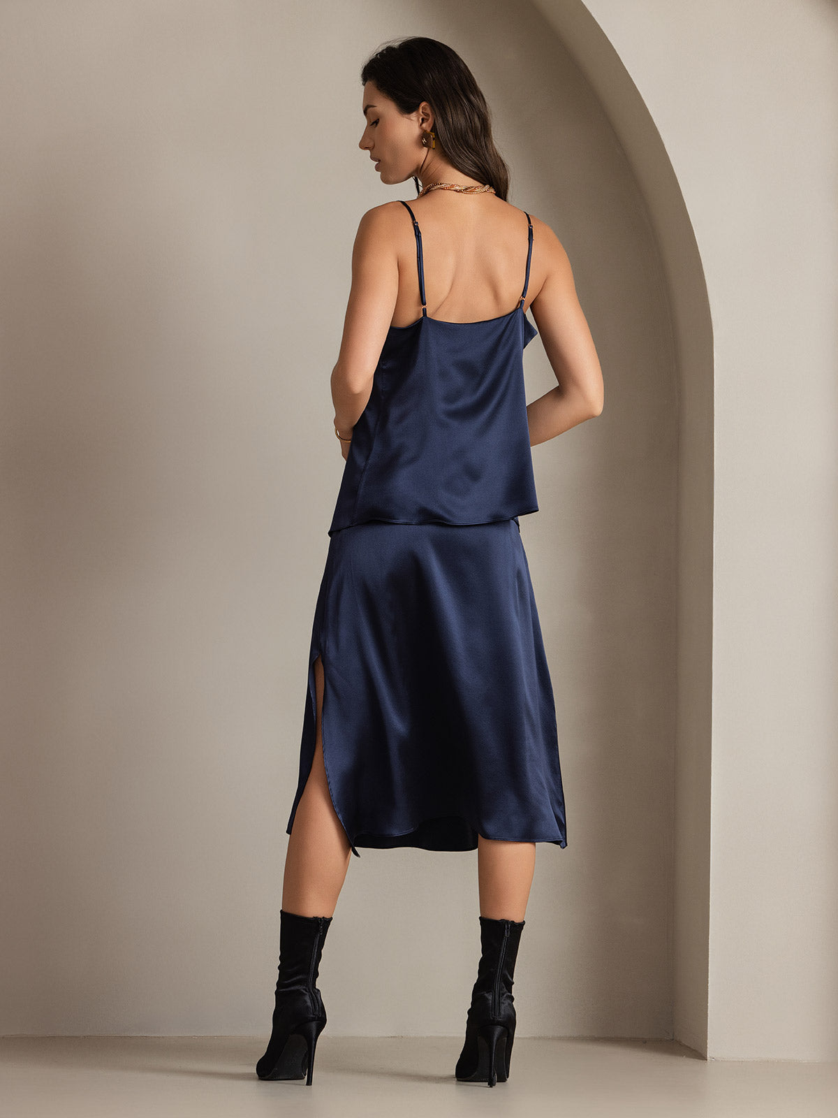 [Dark Blue] SilkSilky-AU 19Momme Silk Skirt 002