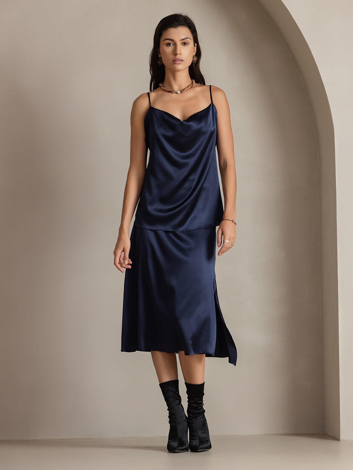 [Dark Blue] SilkSilky-AU 19Momme Silk Skirt 004