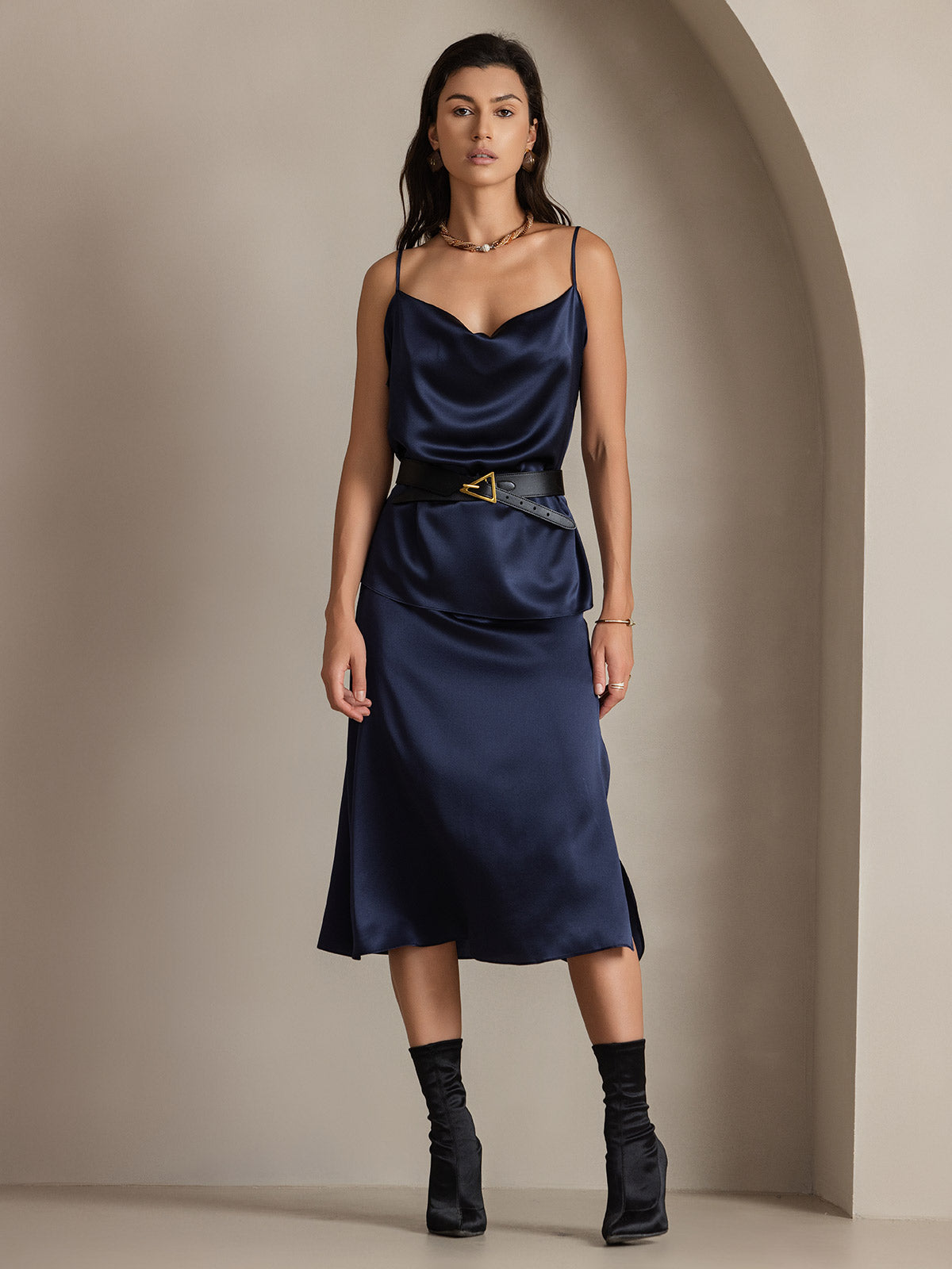 [Dark Blue] SilkSilky-AU 19Momme Silk Skirt 005
