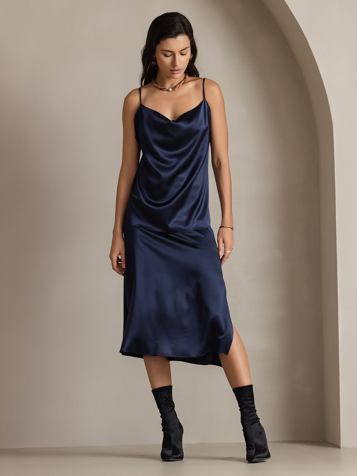 [Dark Blue] SilkSilky-AU 19Momme Silk Skirt 006