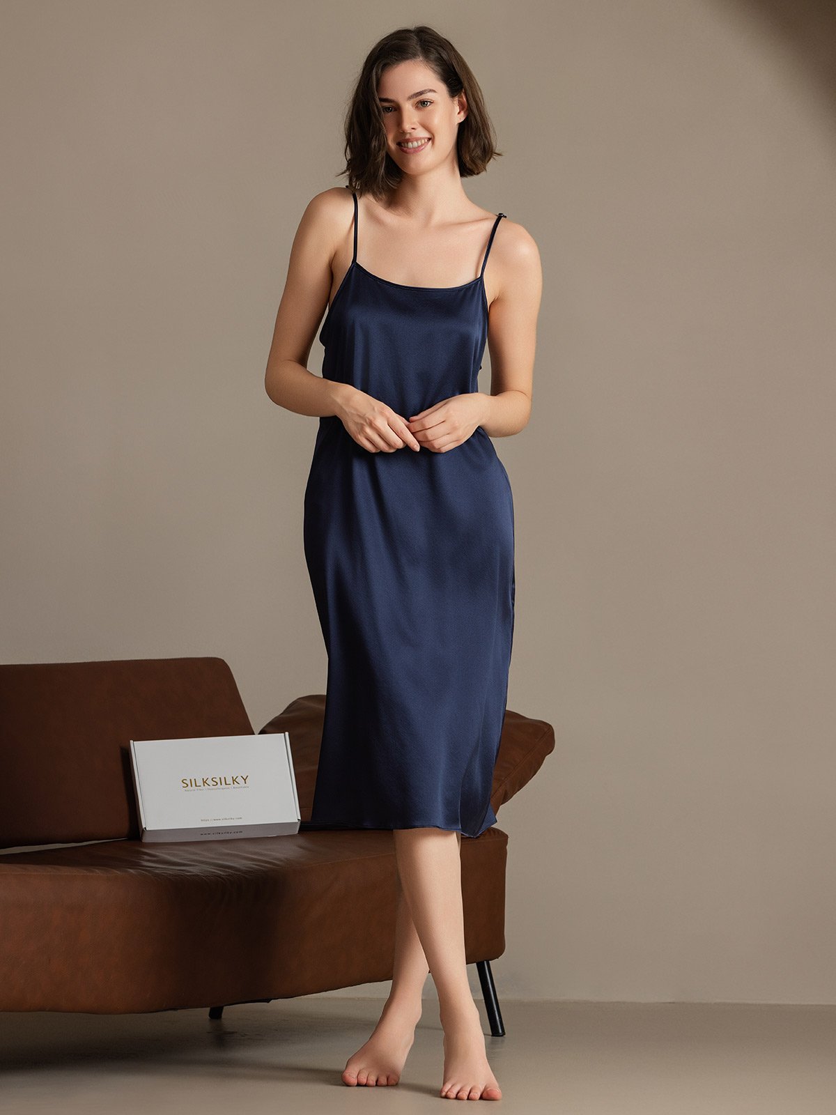 [Dark Blue] SilkSilky-AU 19Momme Silk Sleeveless Dress 003
