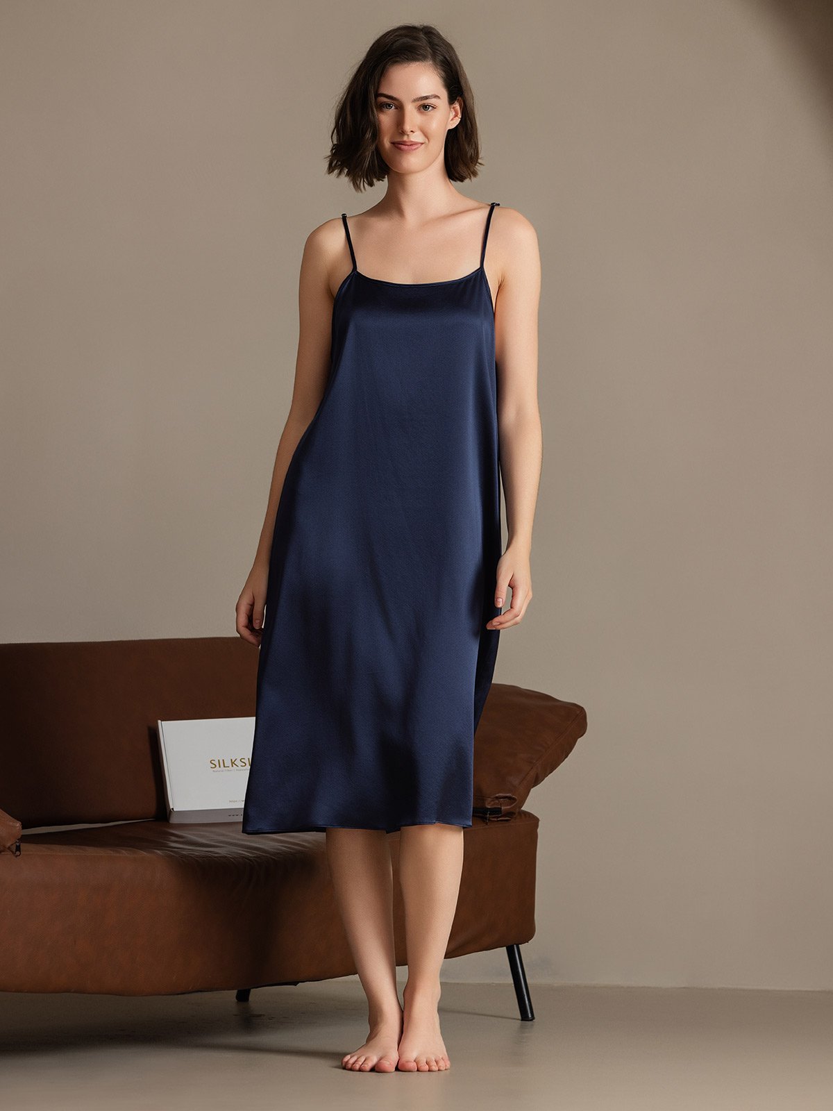 [Dark Blue] SilkSilky-AU 19Momme Silk Sleeveless Dress 005