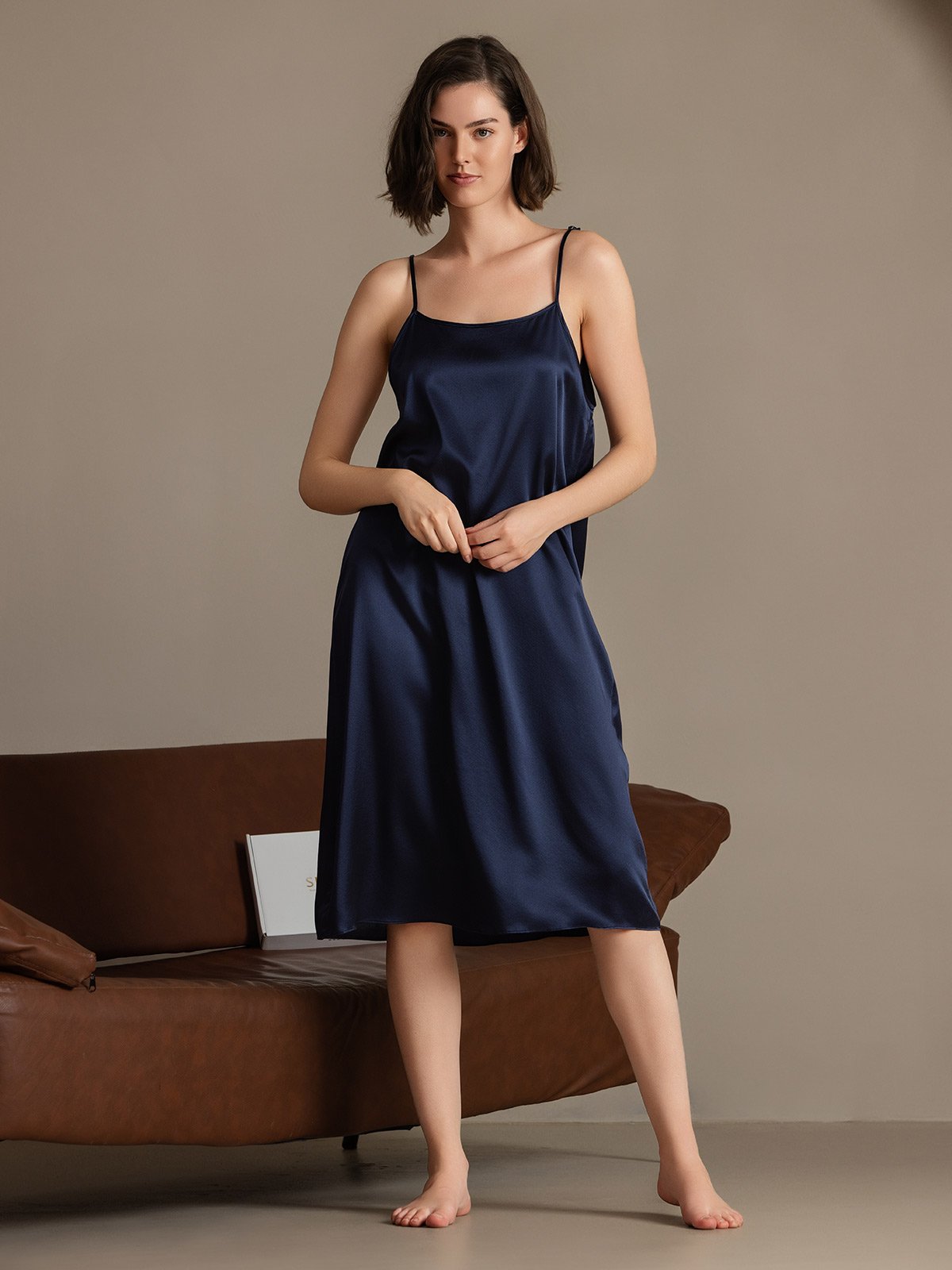 [Dark Blue] SilkSilky-AU 19Momme Silk Sleeveless Dress 006