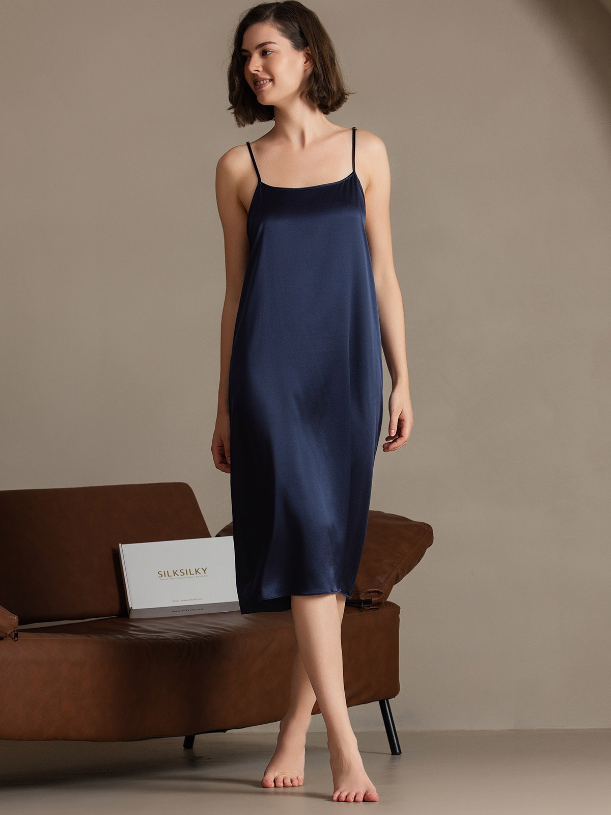 [Dark Blue] SilkSilky-AU 19Momme Silk Sleeveless Dress 007