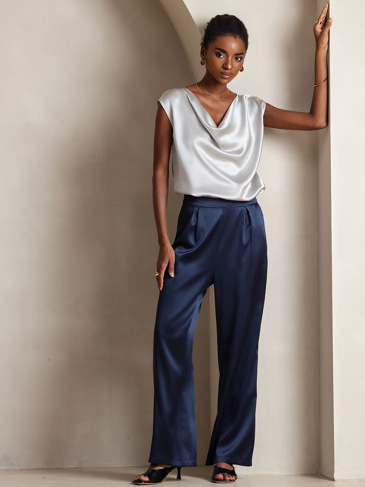 [Dark Blue] SilkSilky-AU 19Momme Silk Womens Pants 001