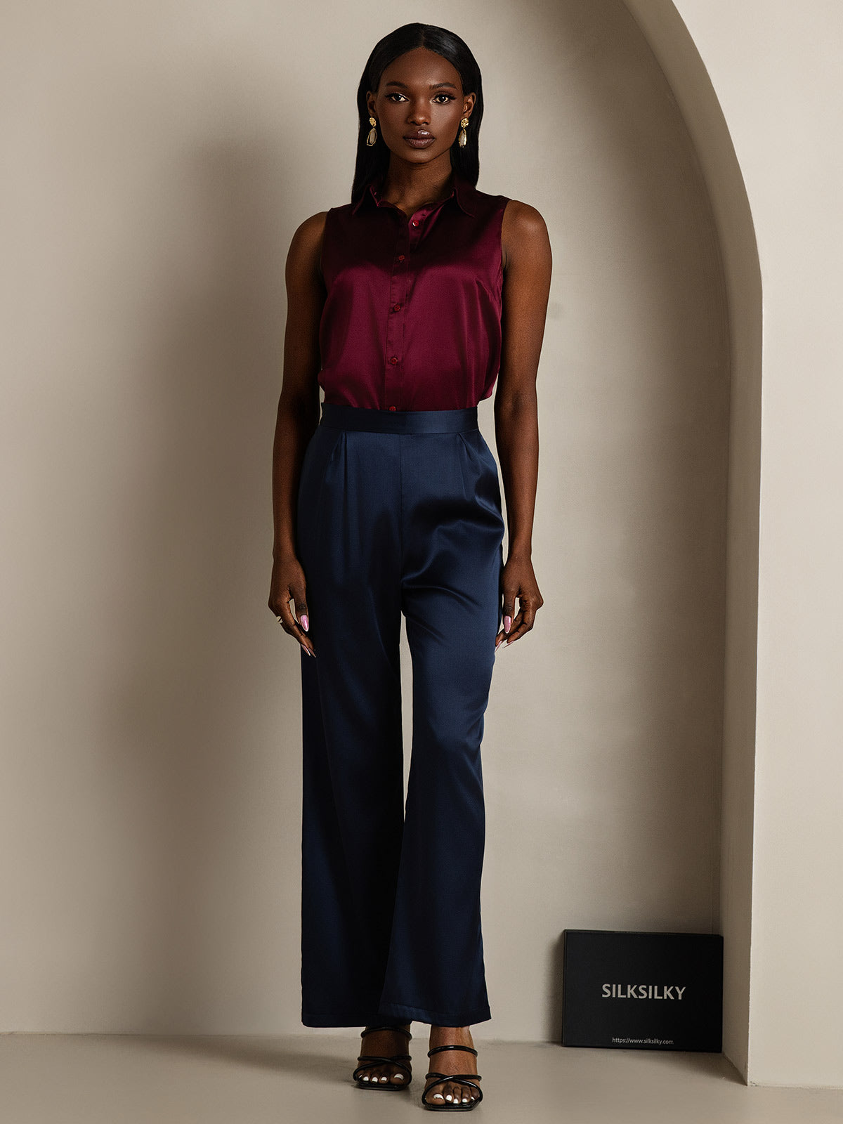 [Dark Blue] SilkSilky-AU 19Momme Silk Womens Pants 001