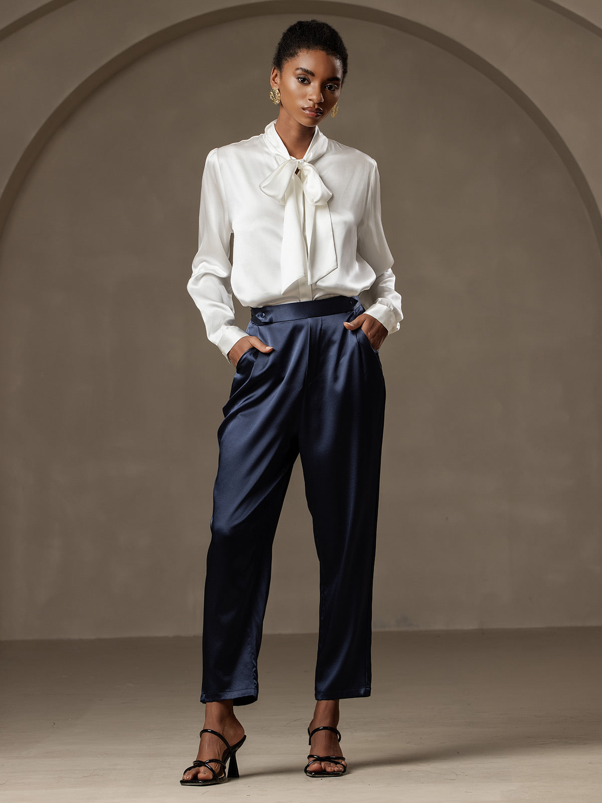 [Dark Blue] SilkSilky-AU 19Momme Silk Womens Pants 001