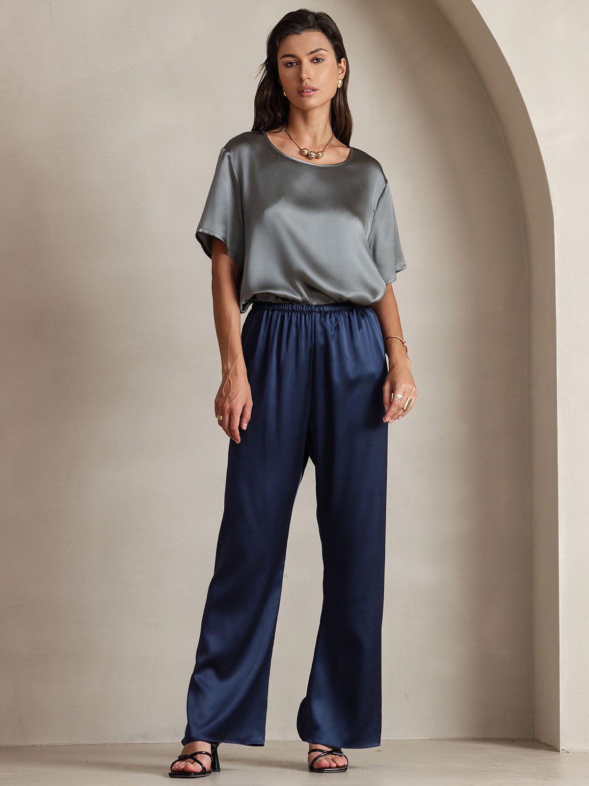 [Dark Blue] SilkSilky-AU 19Momme Silk Womens Pants 001