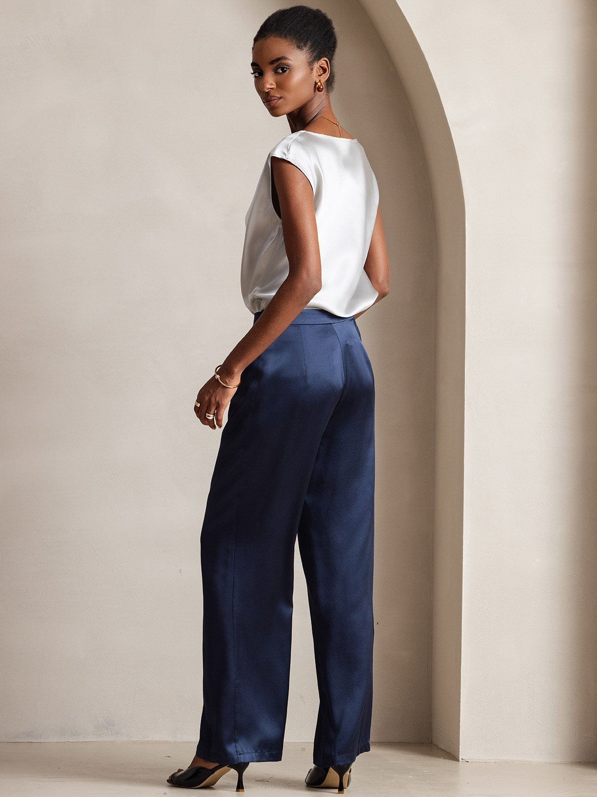[Dark Blue] SilkSilky-AU 19Momme Silk Womens Pants 002