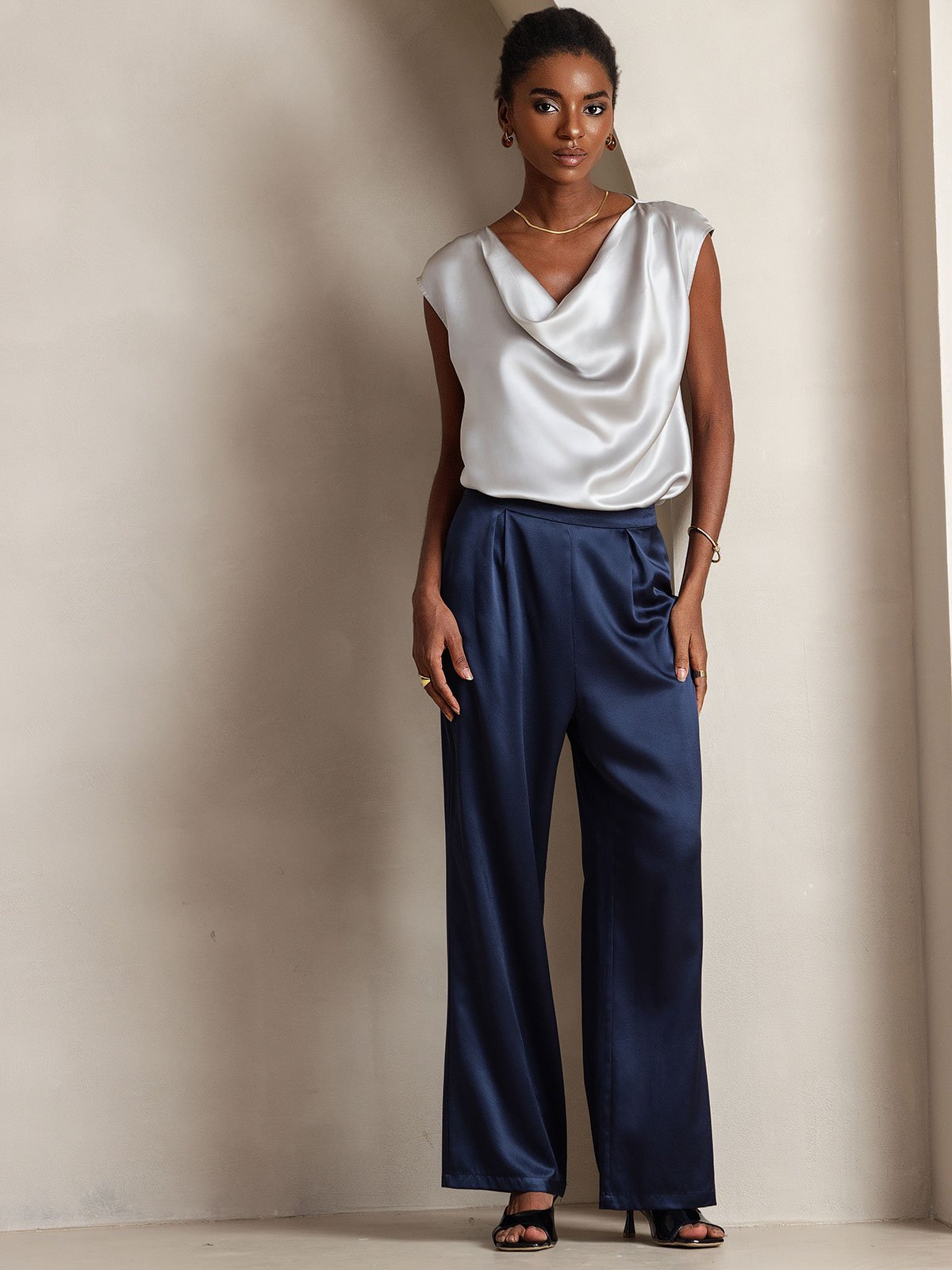 [Dark Blue] SilkSilky-AU 19Momme Silk Womens Pants 004
