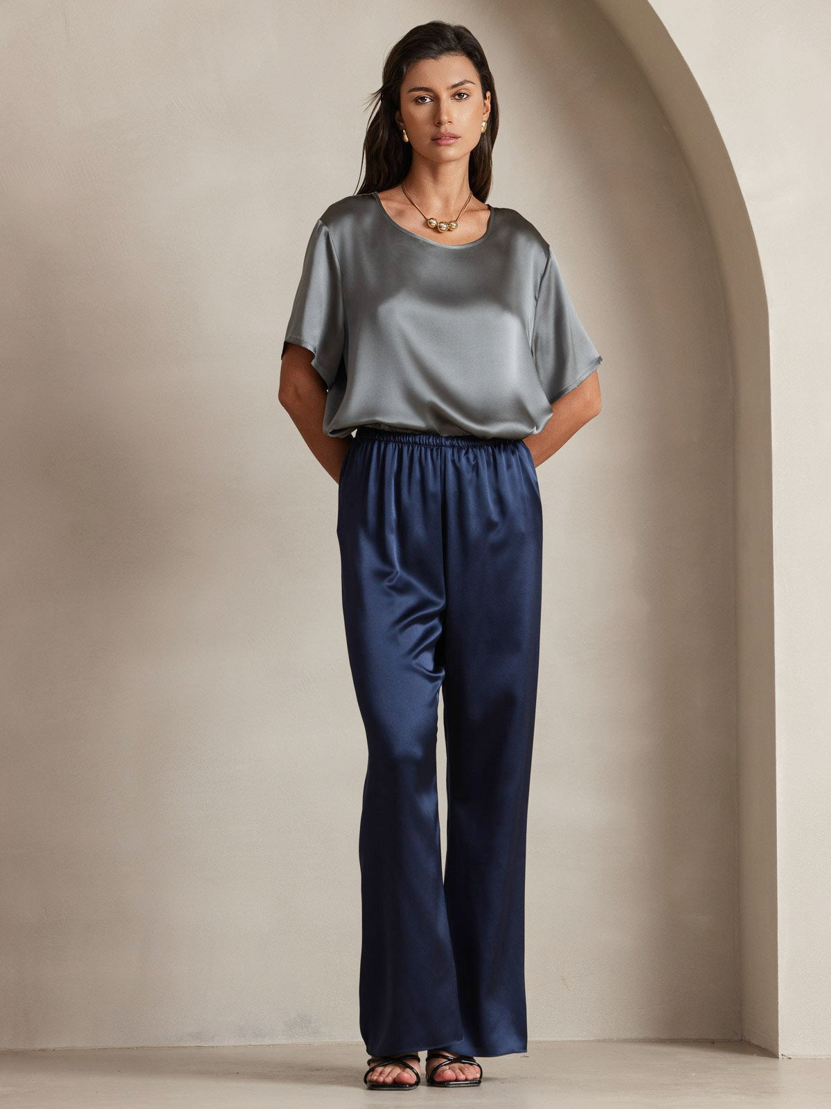 [Dark Blue] SilkSilky-AU 19Momme Silk Womens Pants 004