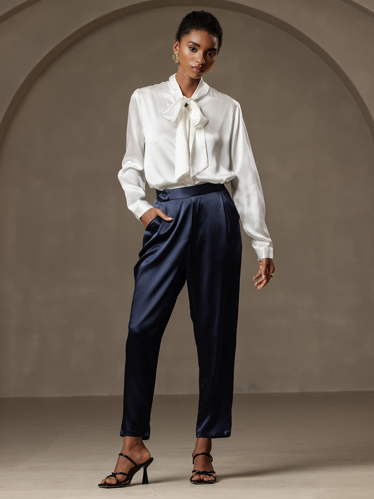 [Dark Blue] SilkSilky-AU 19Momme Silk Womens Pants 005