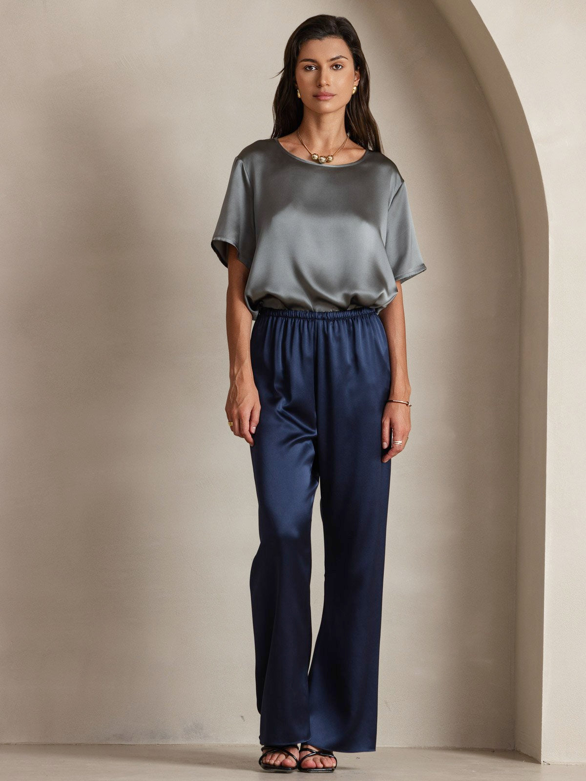[Dark Blue] SilkSilky-AU 19Momme Silk Womens Pants 005