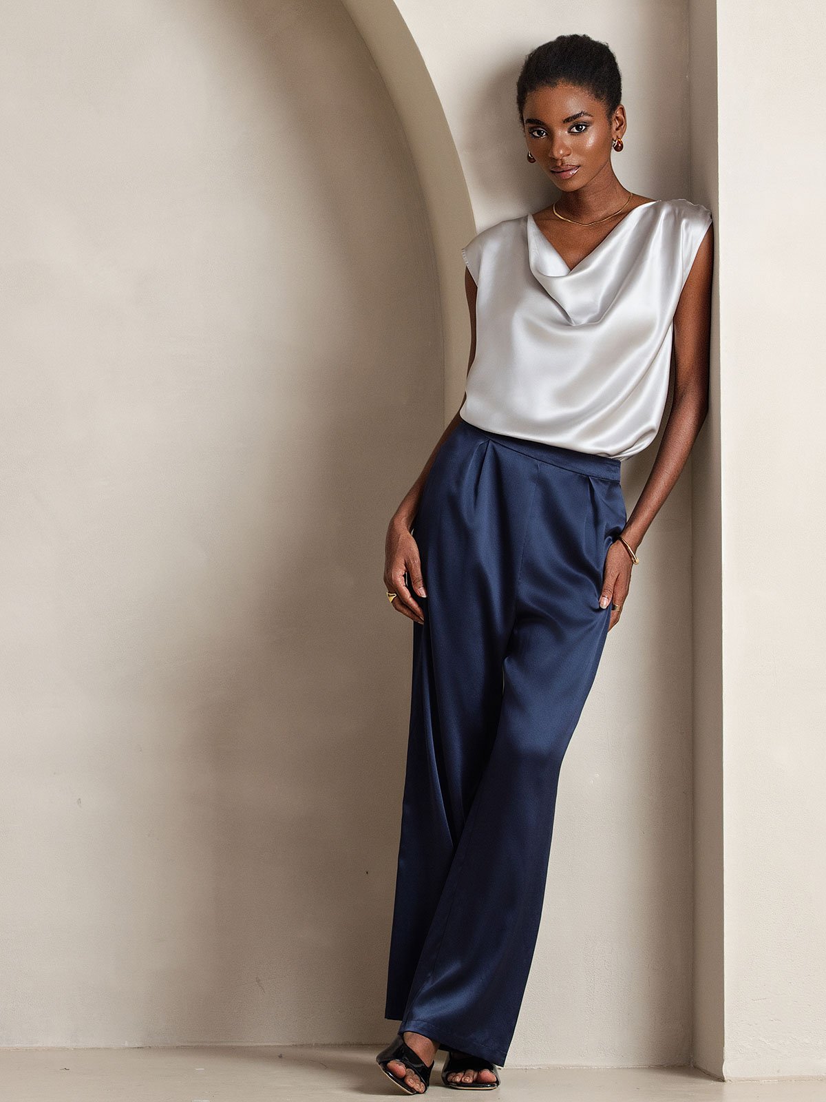 [Dark Blue] SilkSilky-AU 19Momme Silk Womens Pants 006