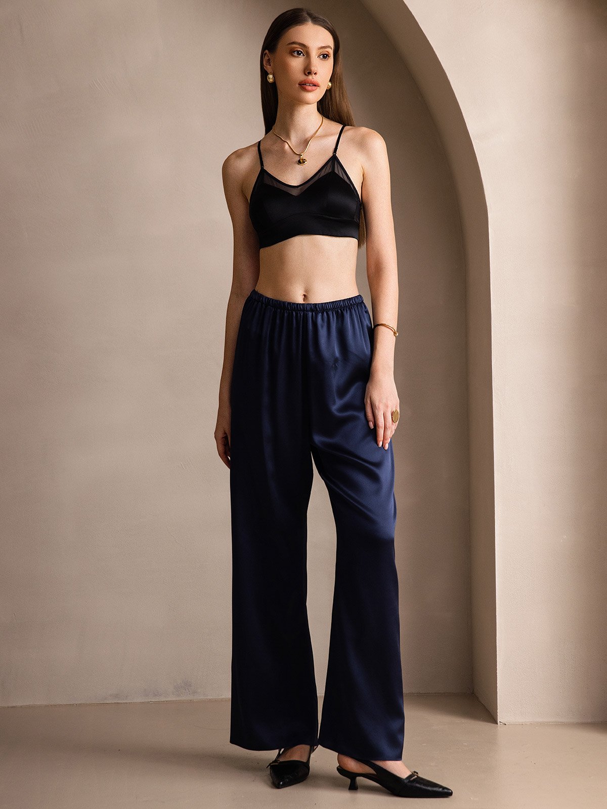 [Dark Blue] SilkSilky-AU 19Momme Silk Womens Pants 008