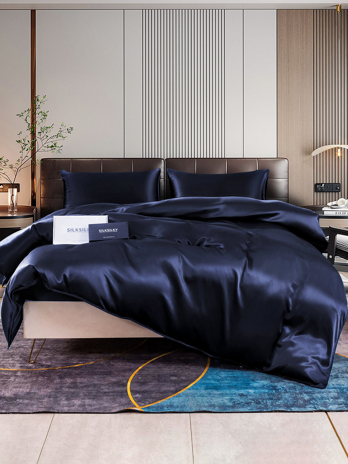 [Dark Blue] SilkSilky-AU 22Momme Pure Silk Bedding Set 001