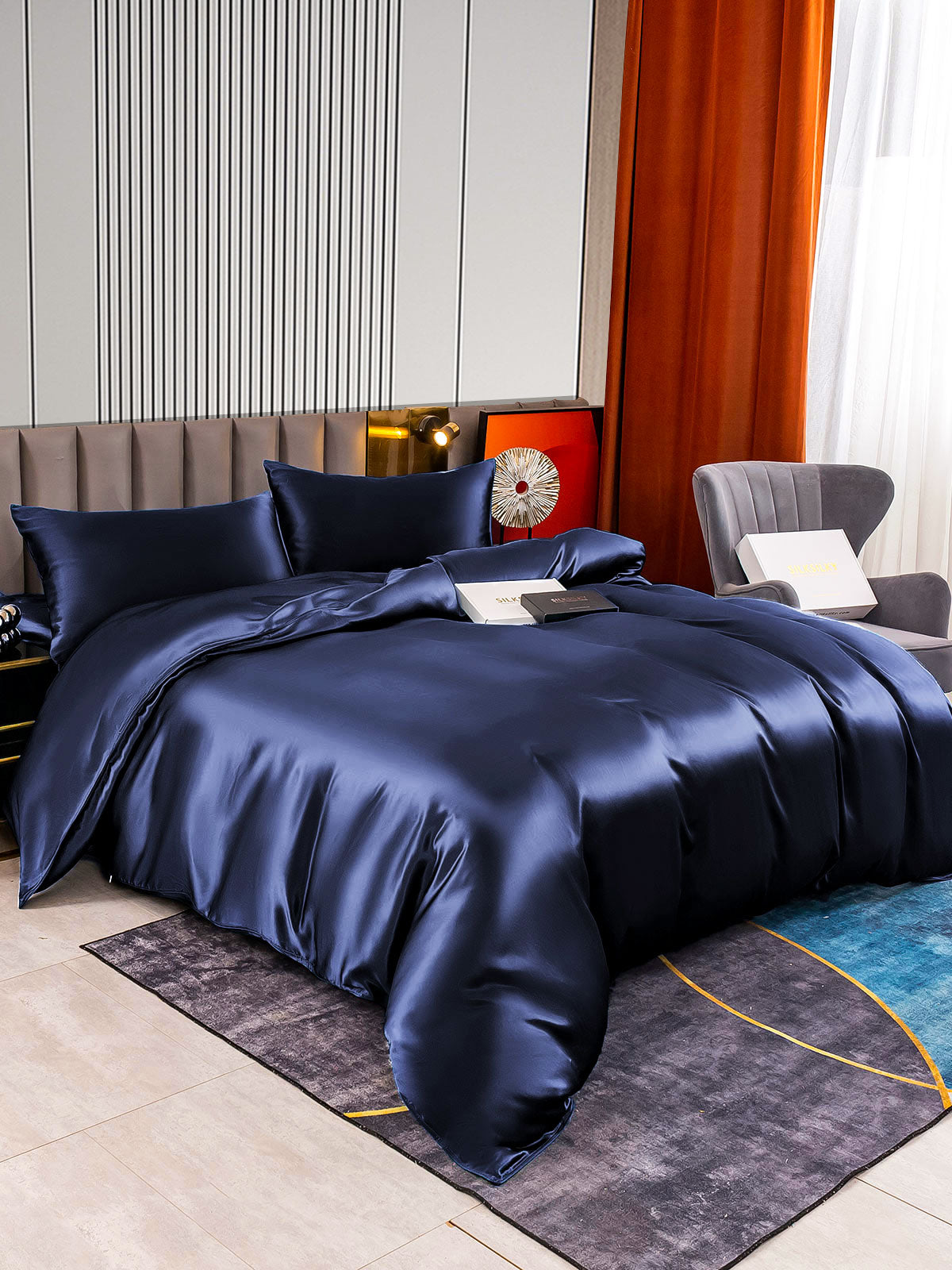 [Dark Blue] SilkSilky-AU 22Momme Pure Silk Bedding Set 002