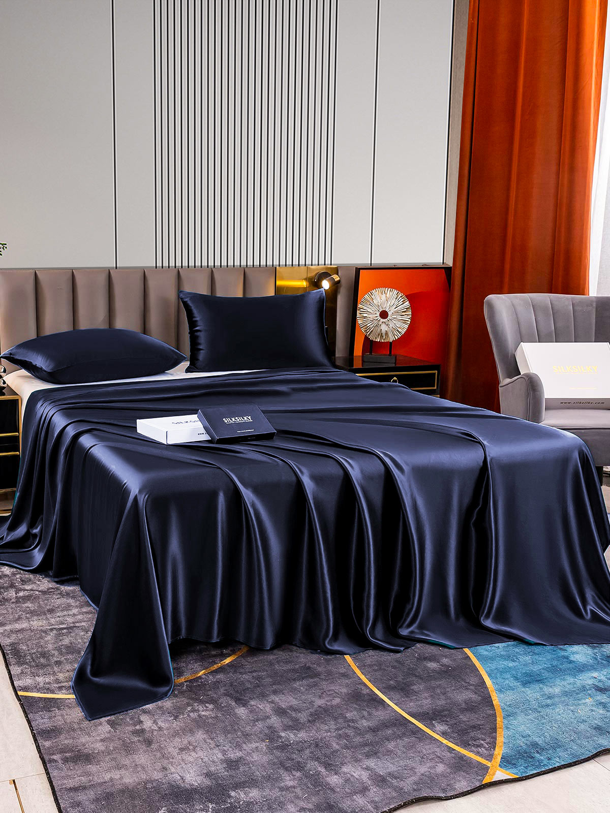 [Dark Blue] SilkSilky-AU 22Momme Pure Silk Bedding Set 003