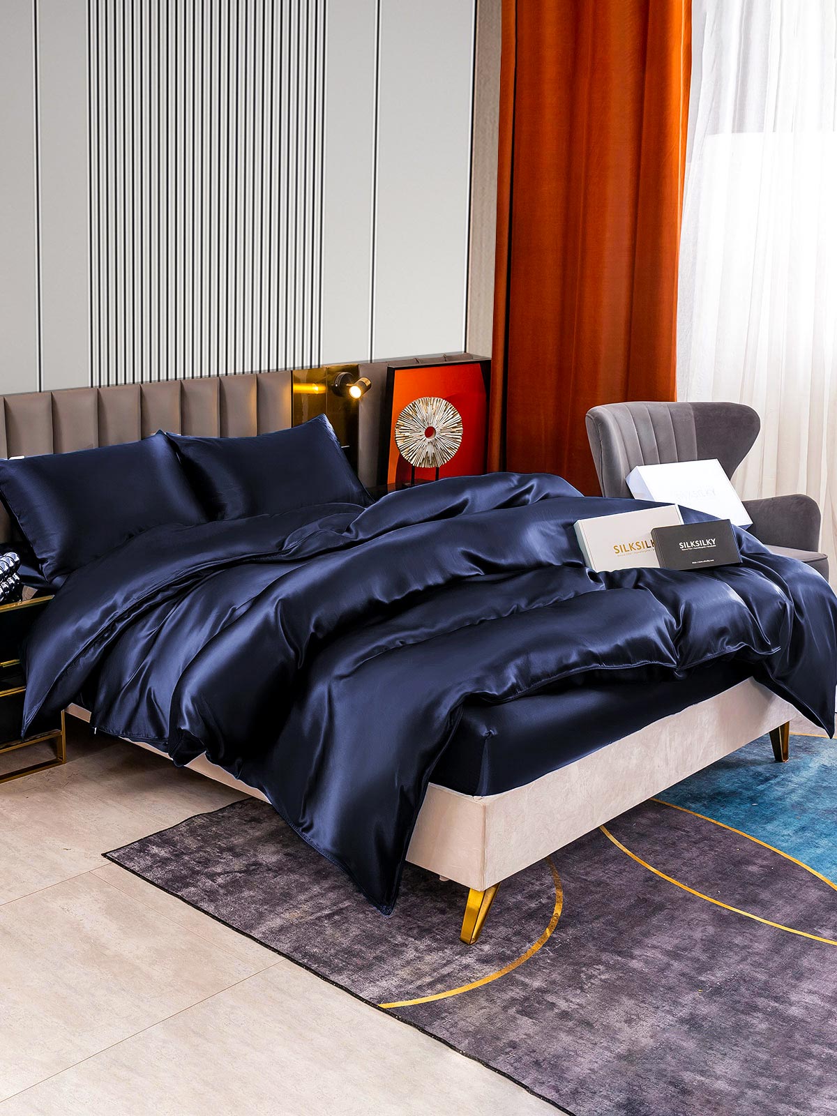 [Dark Blue] SilkSilky-AU 22Momme Pure Silk Bedding Set 003